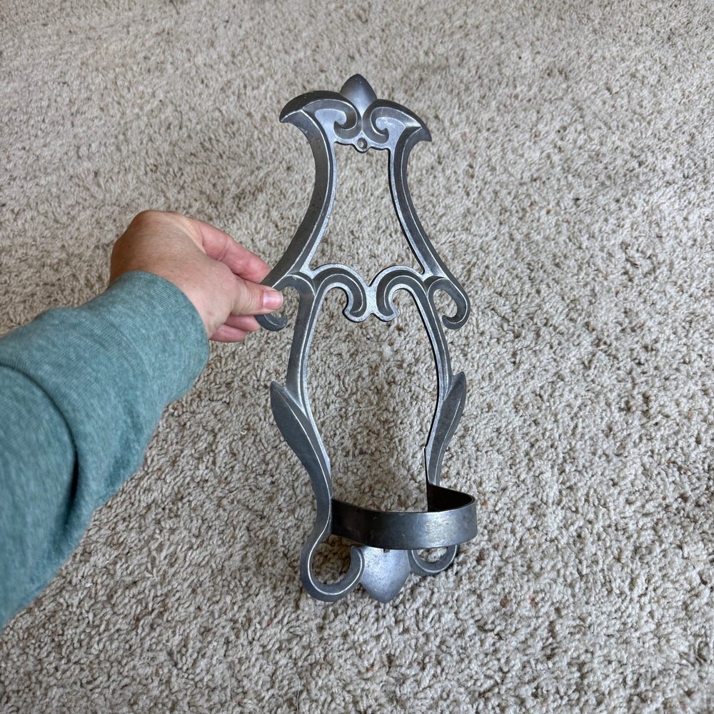 Vintage Cast Metal Wall Sconce Candle Holder Scrollwork Gothic Dark Academia